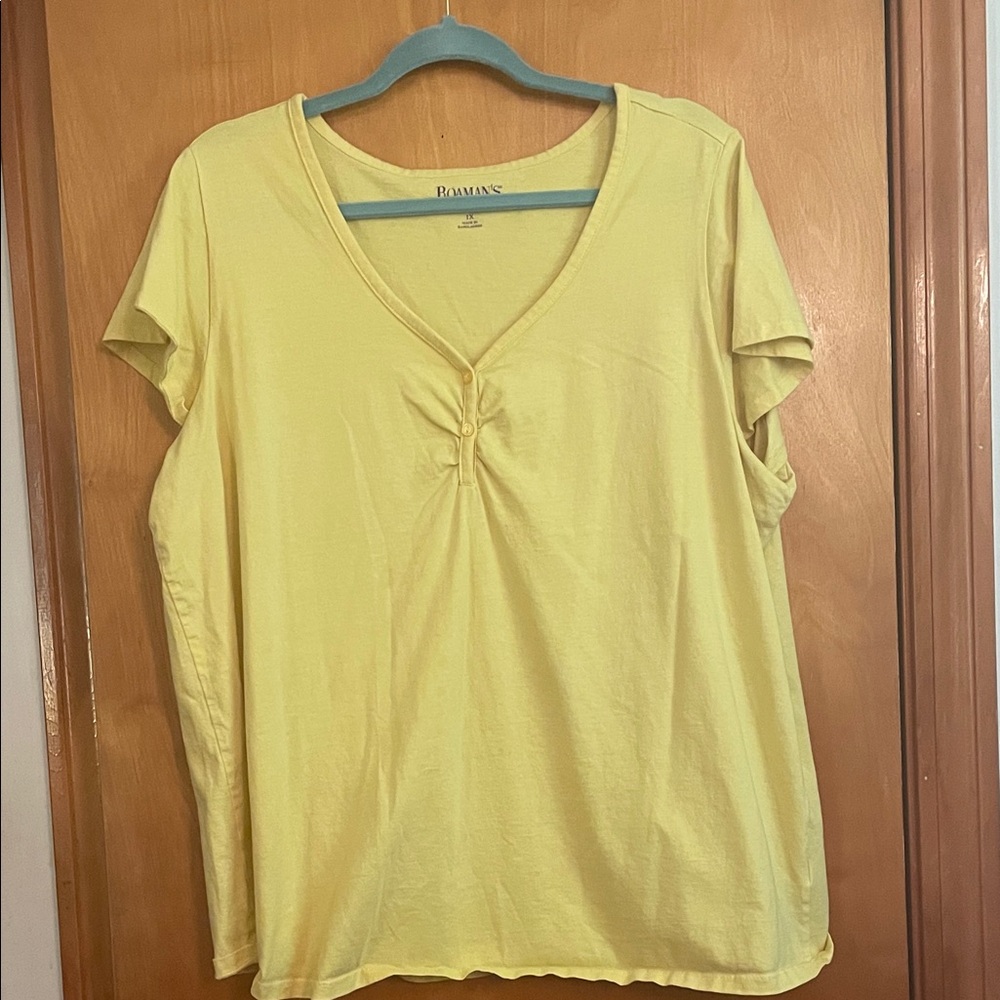 Roaman's Yellow V-Neck Blouse